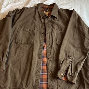 Vintage Olive Men’s Workshirt Jacket with Plaid Lining